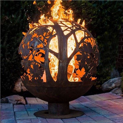 3D Cut Corten Steel Sphere Firepit