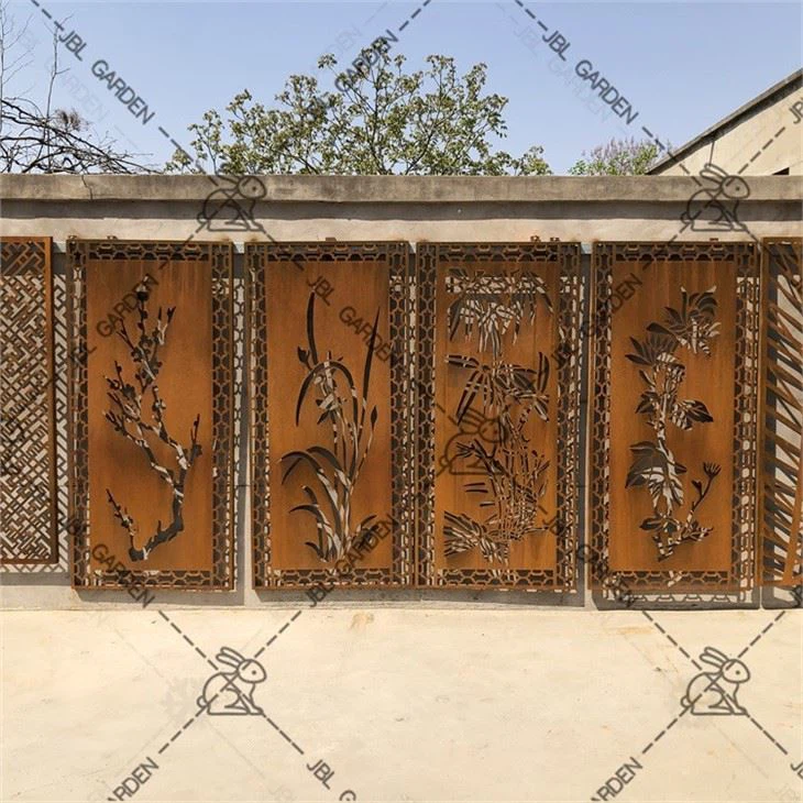 Corten Steel Decorative Screen With Stand