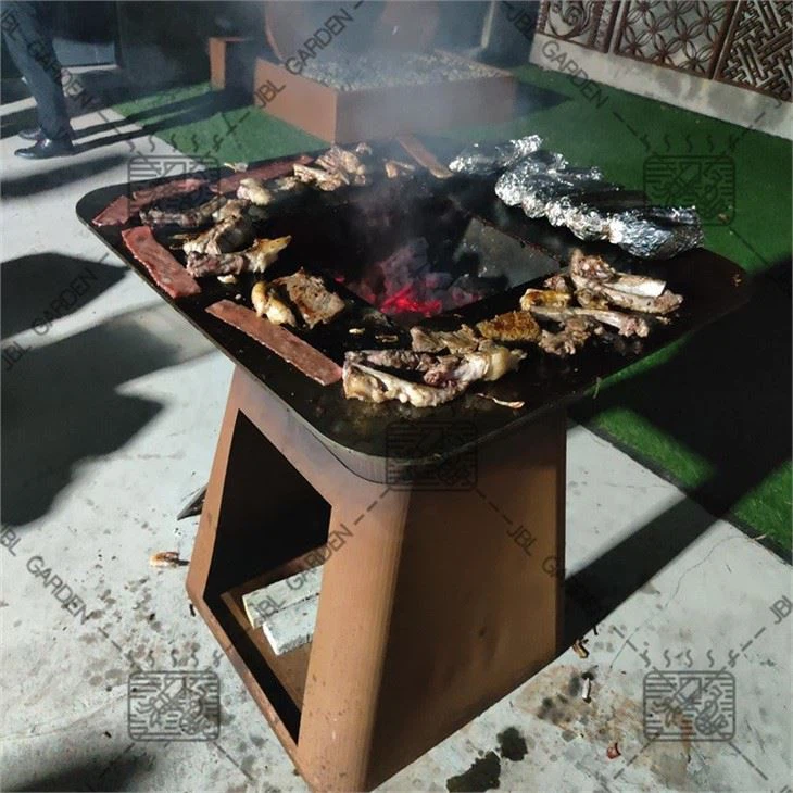 Cube Corten Steel Fire Pit Barbecue