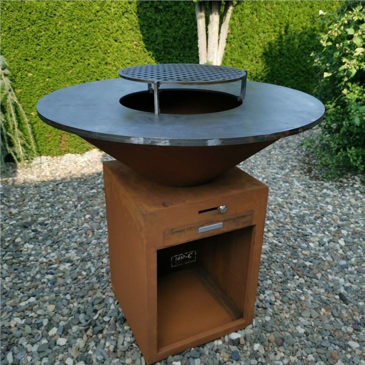 Udendørs Corten Steel Fire Pit BBQ med madlavning grill