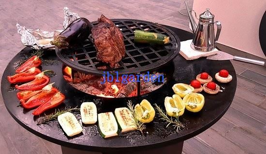 Outdoor Corten Steel Fire Pit BBQ With Cooking Grill